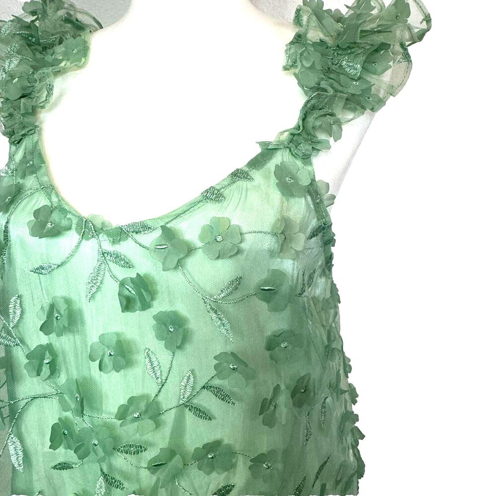 UMGEE Women's Small Mint Sage Green Ruffle Sleeveless Flower Tank Top Boho Fairy